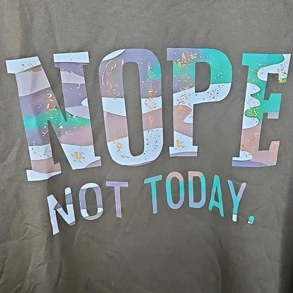 🚨SOLD🚨 Nope Not Today Green Camp Print Graphic Tee New - Picture 3 of 3